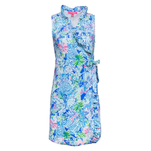 Lilly Pulitzer || Romee Ruffle Wrap Dress Coastal Blue Lion Around Small - Picture 8 of 8